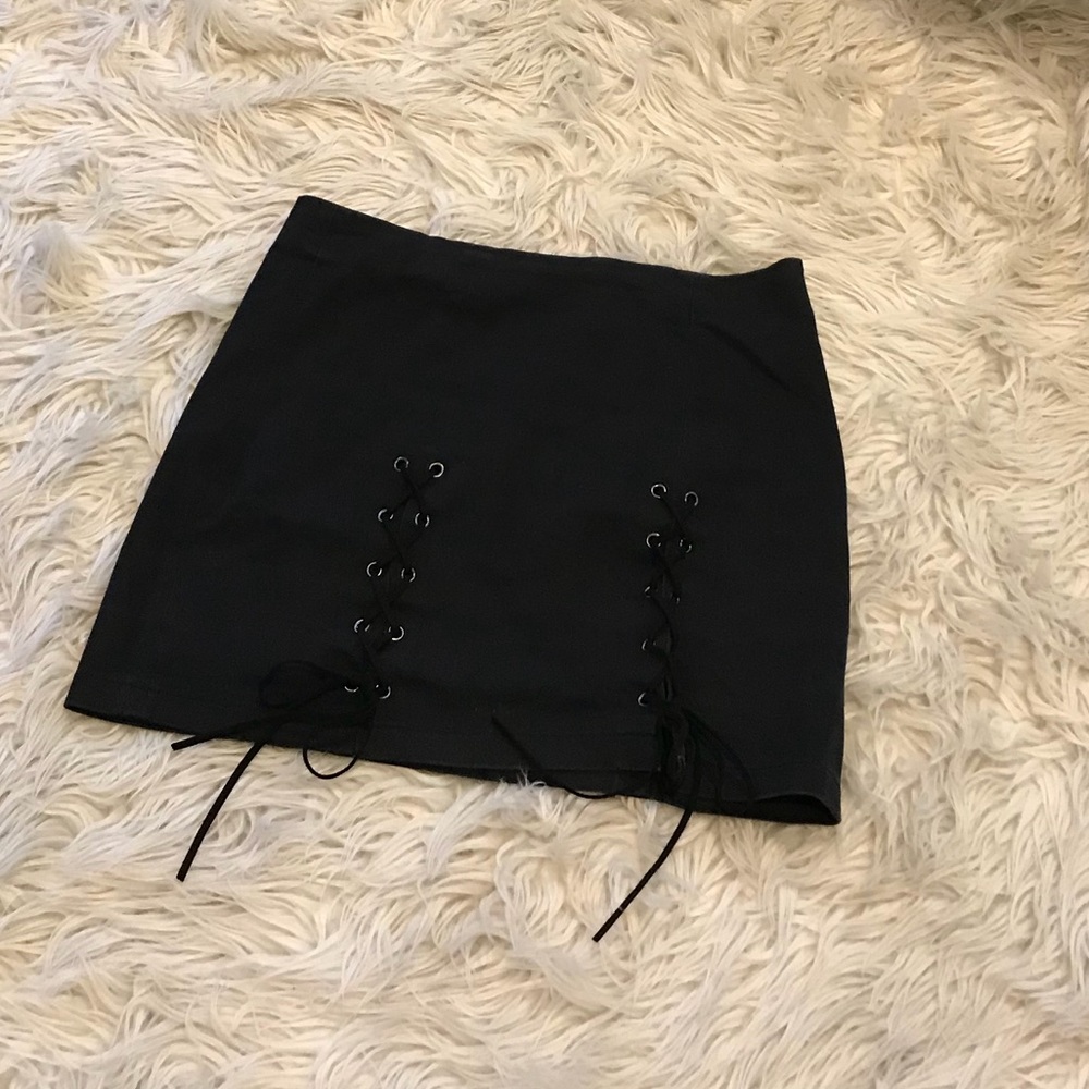 Black lace up mini skirt